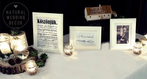 Natural Wedding Decor - wood, tree slice, cardboard, rope, succulents, autumn, rustic