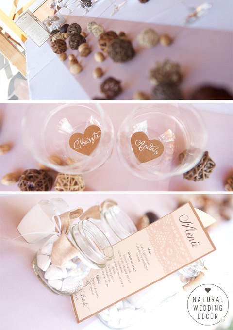 Natural Wedding Decor - rustic, kraft, lace, tree slice