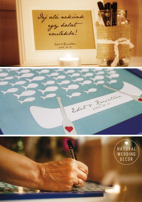 Natural Wedding Decor - rustic, fishing, orange, blue, tree slice