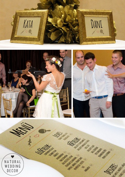 Natural Wedding Decor - colors, gold, sport, playful, pingpong, shooting