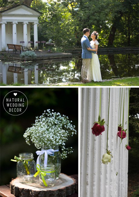 Natural Wedding Decor - rustic, tree slice, crepes party, green, white