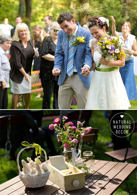 Natural Wedding Decor - rustic, tree slice, crepes party, green, white