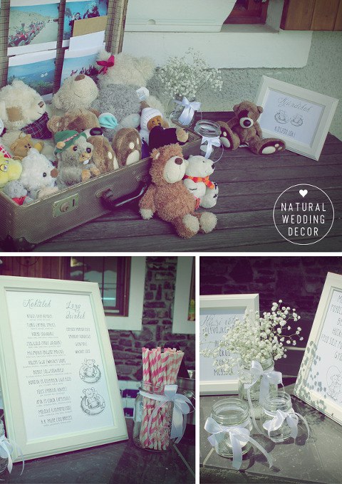 Natural Wedding Decor - winyard, cork, white, teddy bear, Winnie the Pooh, heart