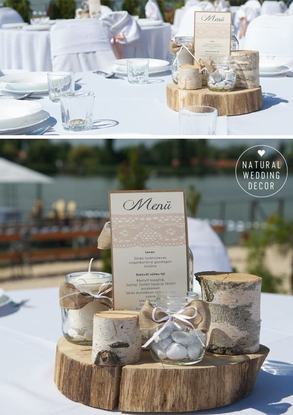 Natural Wedding Decor - rustic, kraft, lace, tree slice