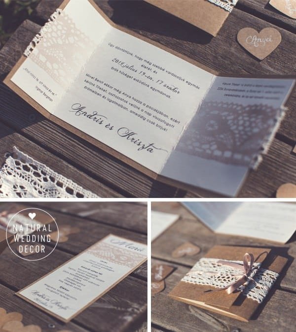 Natural Wedding Decor - rustic, kraft, lace, tree slice