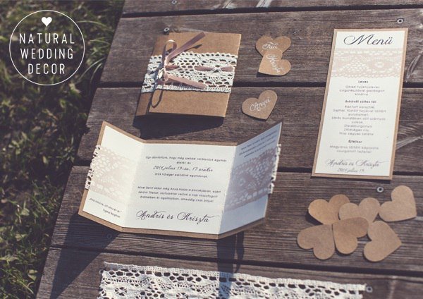 Natural Wedding Decor - rustic, kraft, lace, tree slice