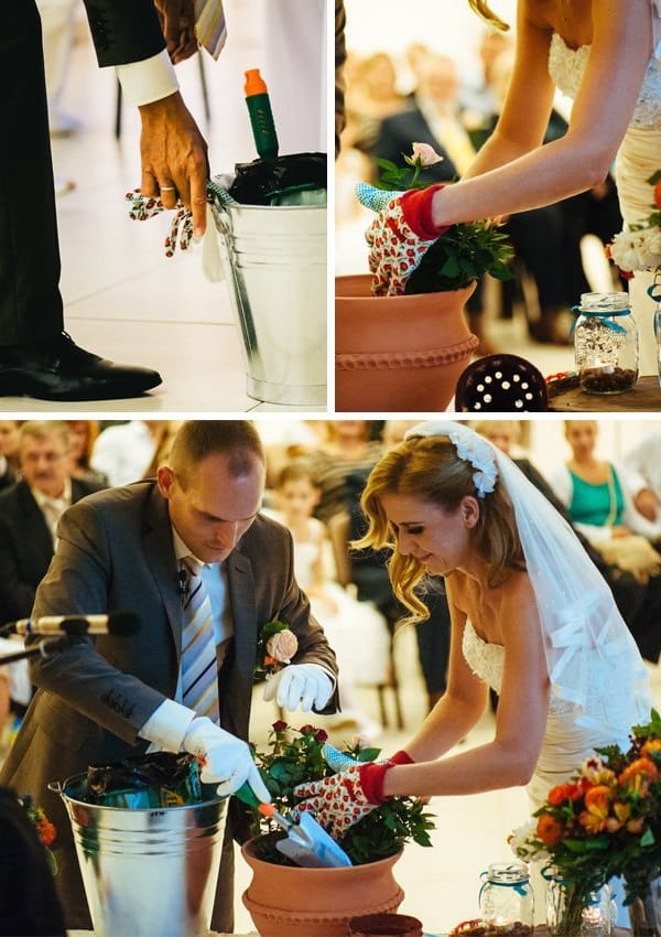 Natural Wedding Decor - rustic, fishing, orange, blue, tree slice