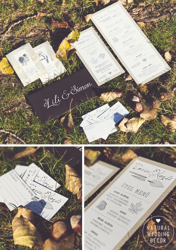Natural Wedding Decor - wood, tree slice, hot wine, cardboard, rope, succulents, autumn, rustic, roasted chestnuts