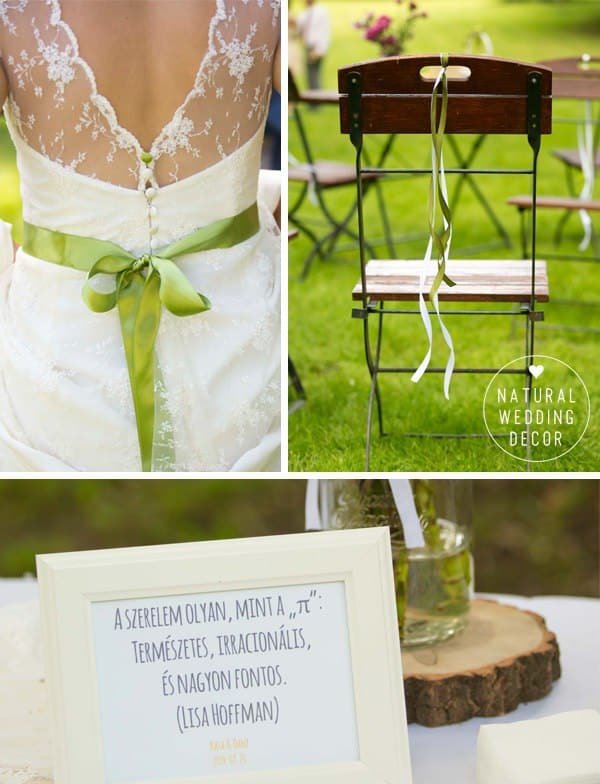 Natural Wedding Decor - rustic, tree slice, crepes party, green, white