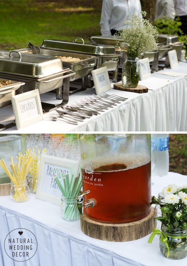 Natural Wedding Decor - rustic, tree slice, crepes party, green, white