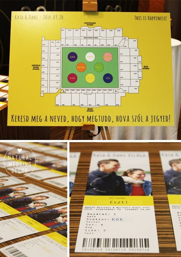 Natural Wedding Decor - colors, gold, sport, playful, annfield, seating, ticket