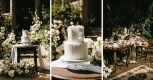 esküvői torta, macaron, desszertasztal, esküvődekoráció, esküvői dekoráció, klasszikus, elegáns, fehér, emeletes torta, tortadísz, Kisvilla, NAtural Wedding Decor